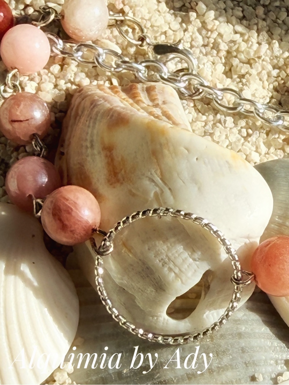 Peach & Pink Gemstone Bracelet • Strawberry Quartz, Moonstone & Carnelian Accent